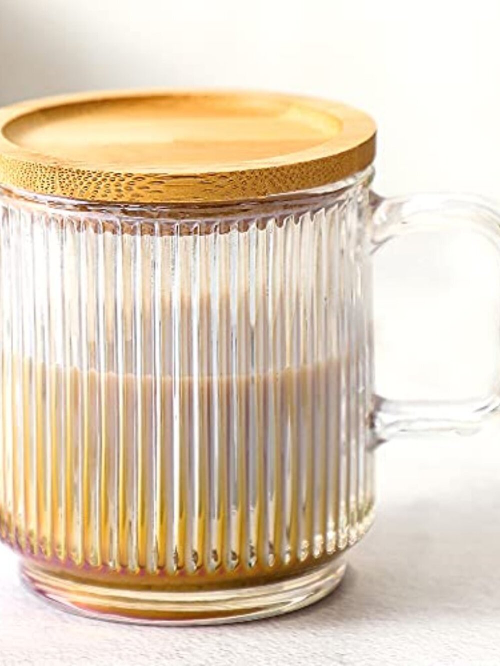 Iridescent Glass Coffee Mug with Lid - Premium Classical Vertical